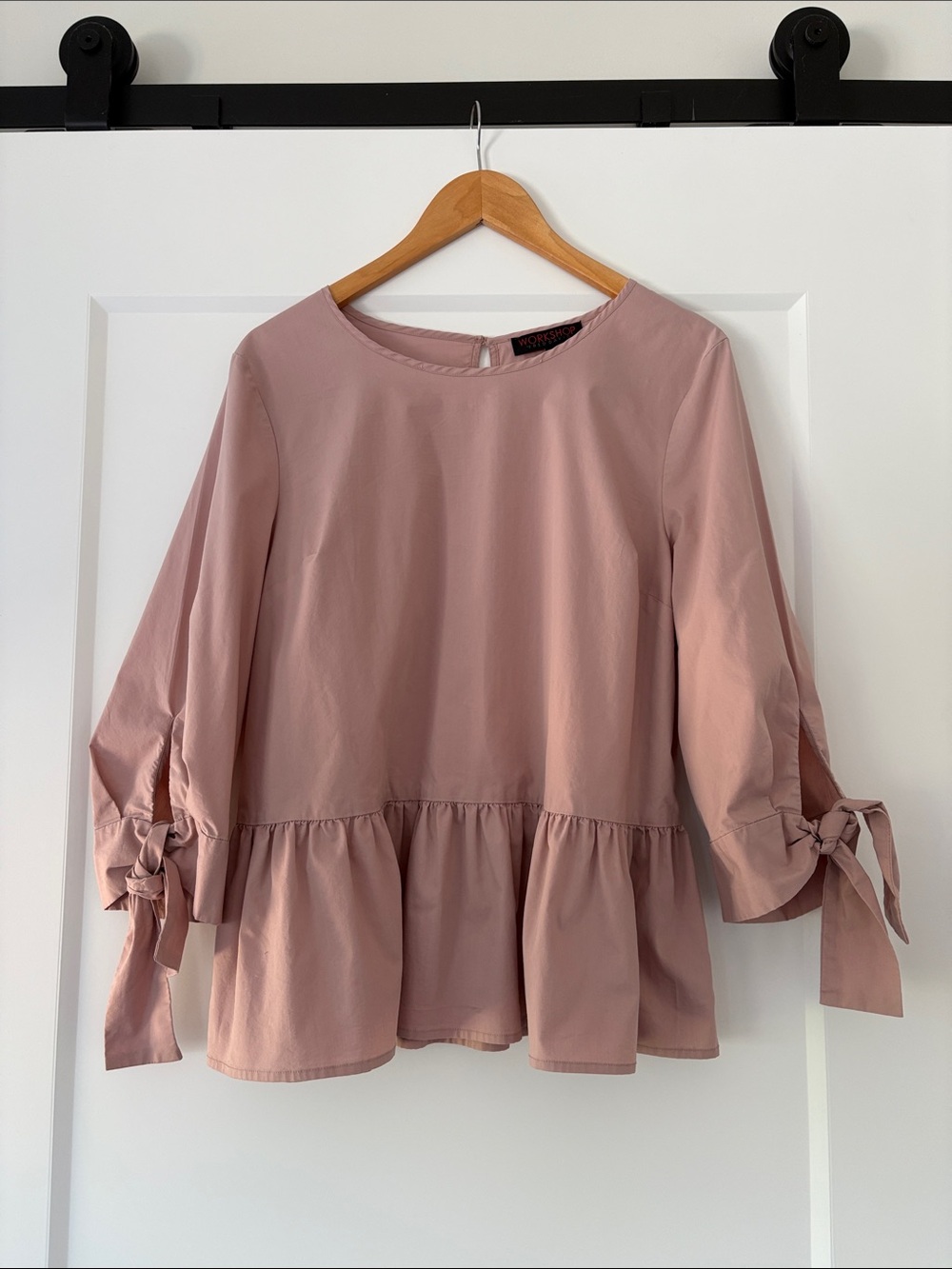 Workshop by Fred David Dusty Rose Peplum Tie-Cuff Blouse